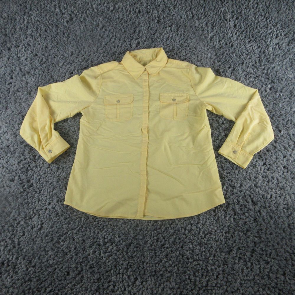 Chicos Shirt Womens 0 Yellow Long Sleeve Roll Tab Button Up